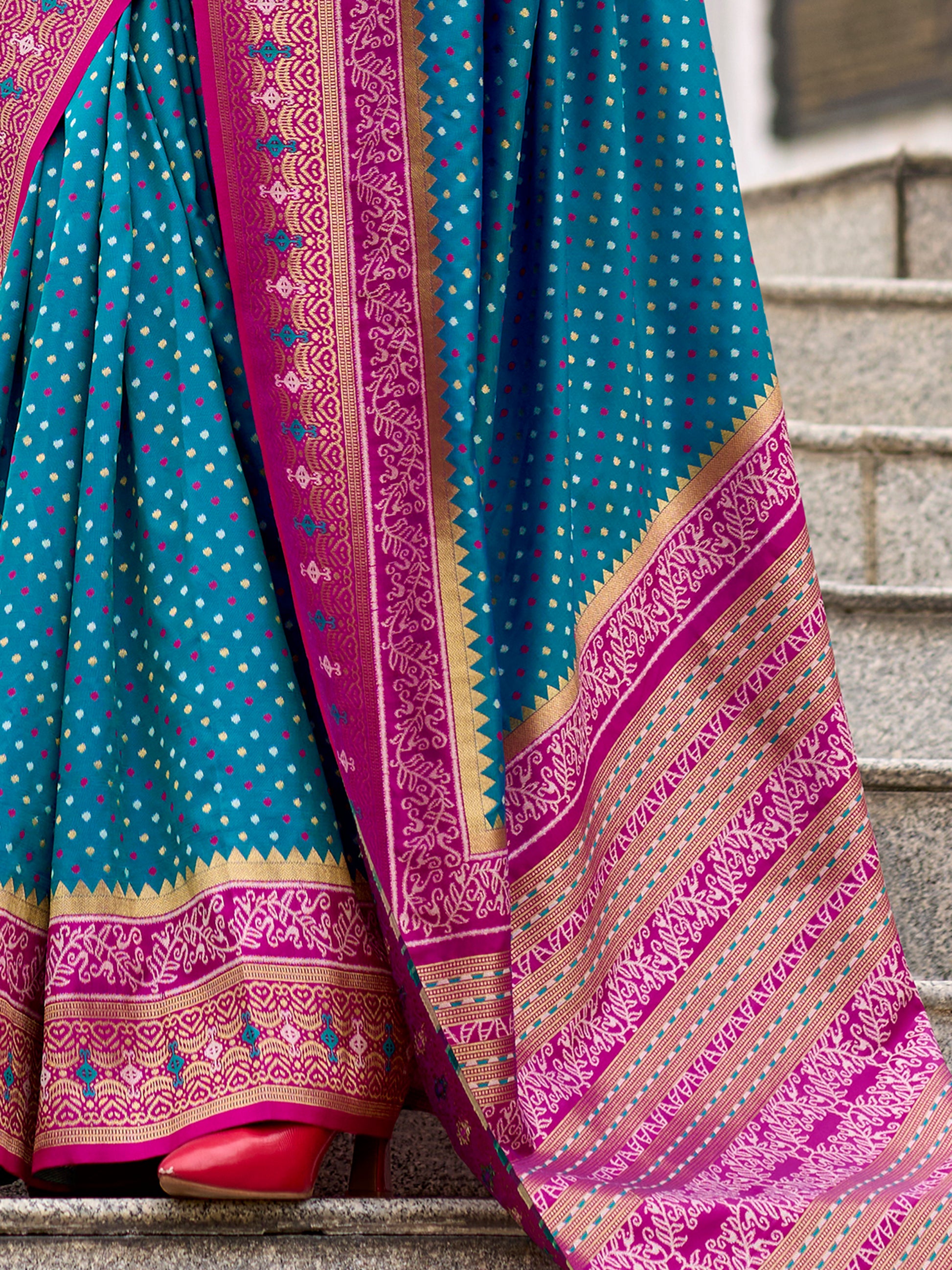 Attractive Sky-Blue Weaving Banarasi Silk Festival Wear Saree