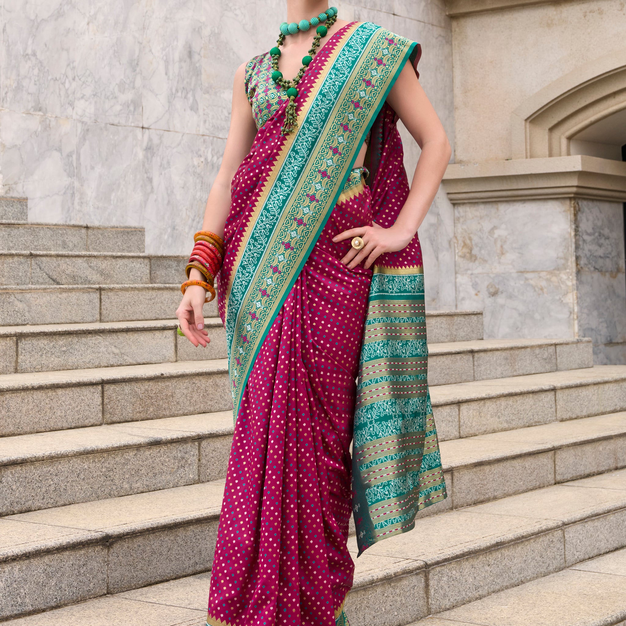 Beautiful Rani Pink Weaving Banarasi Silk Saree With Blouse