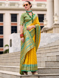Gorgeous Yellow Zari Weaving Banarasi Silk Haldi Wear Saree With Blouse