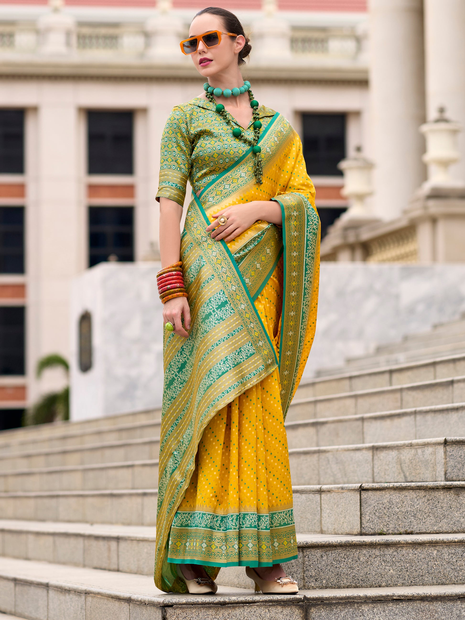 Gorgeous Yellow Zari Weaving Banarasi Silk Haldi Wear Saree With Blouse