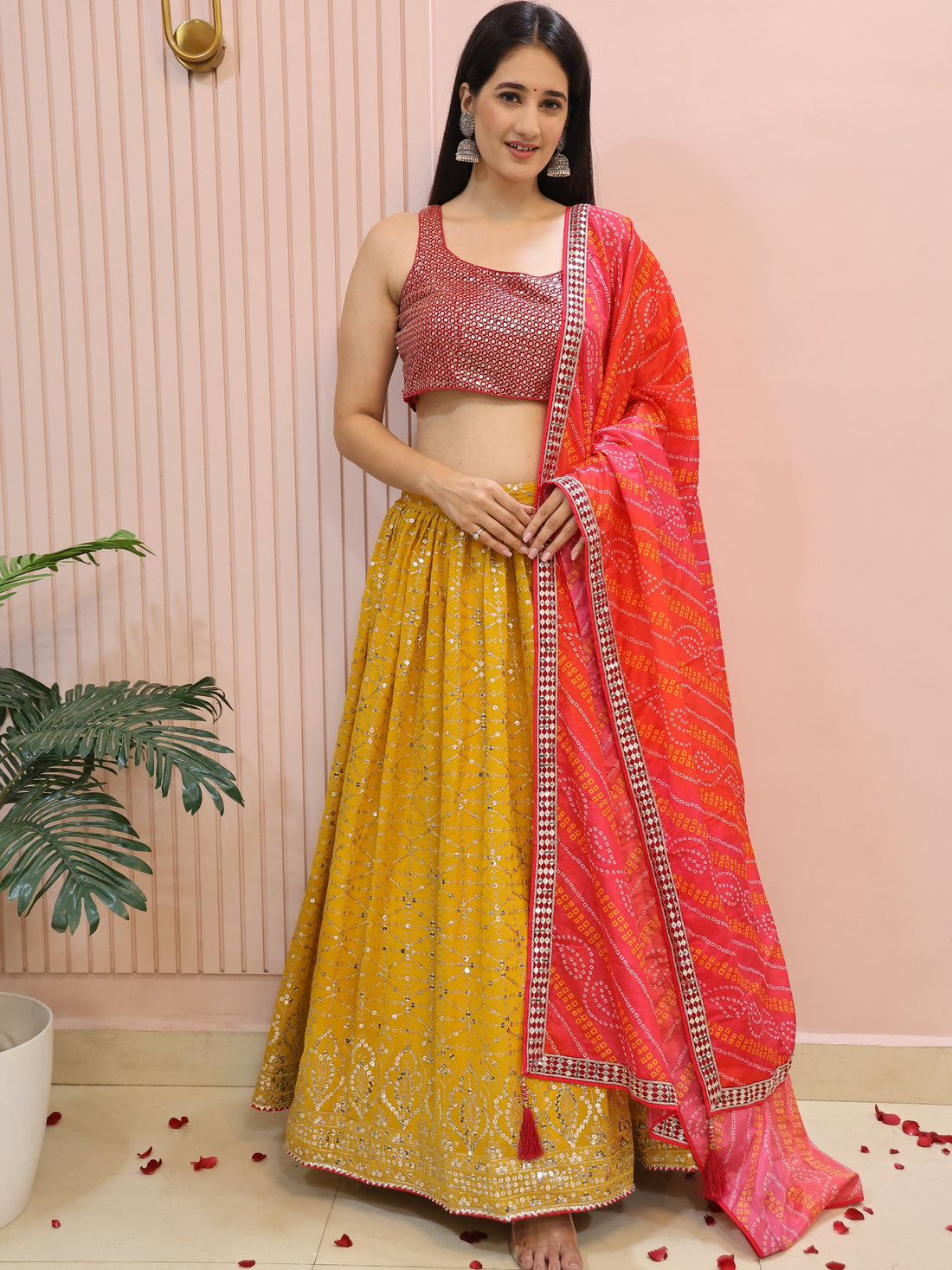 Stunning Yellow Zari Work Georgette Haldi Wear Lehenga With Blouse