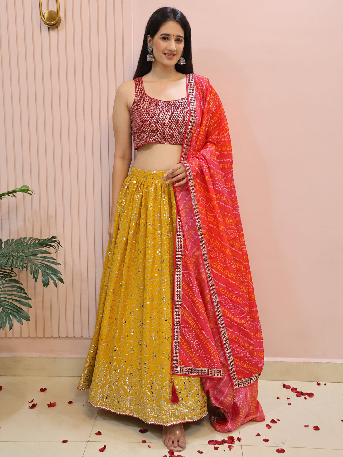 Stunning Yellow Zari Work Georgette Haldi Wear Lehenga With Blouse