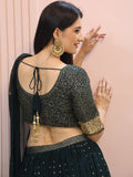 Glamorous Dark Green Sequins Georgette Party Wear Lehenga Choli With Dupatta