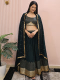 Glamorous Dark Green Sequins Georgette Party Wear Lehenga Choli With Dupatta