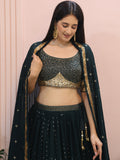 Glamorous Dark Green Sequins Georgette Party Wear Lehenga Choli With Dupatta