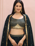 Glamorous Dark Green Sequins Georgette Party Wear Lehenga Choli With Dupatta