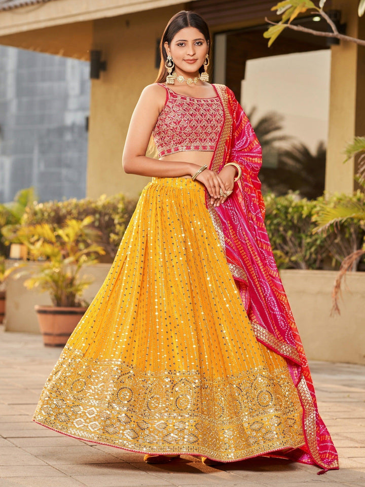 Fascinating Yellow Sequins Georgette Traditional Lehenga Choli