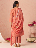 Fantastic Peach Floral Embroidery Organza Festive Wear Straight Pant Suit With Dupatta