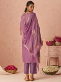 Beautiful Lavender Thread Embroidery Organza Wedding Wear Straight Pant Suit