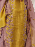 Precious Mauve Patch Work Organza Wedding Wear Pant Suit With Dupatta