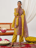 Desirable Mustard Yellow Embroidered Organza Haldi Wear Pant Suit With Dupatta