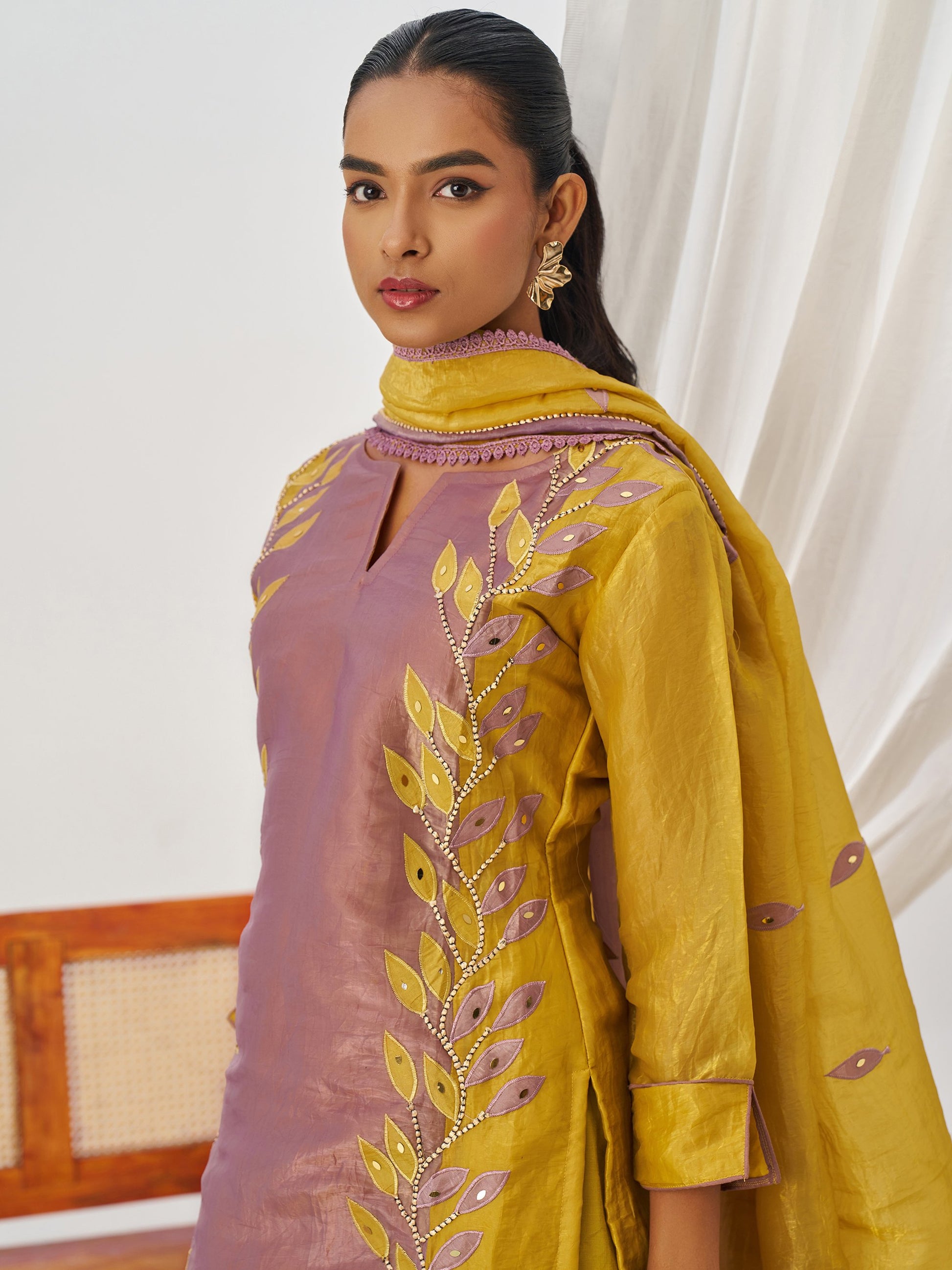 Desirable Mustard Yellow Embroidered Organza Haldi Wear Pant Suit With Dupatta