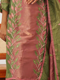 Bewitching Olive Green Mirror Work Organza Mehendi Wear Pant Suit