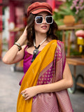 Awesome Yellow Zari Weaving Banarasi Silk Haldi Wear Saree With Blouse