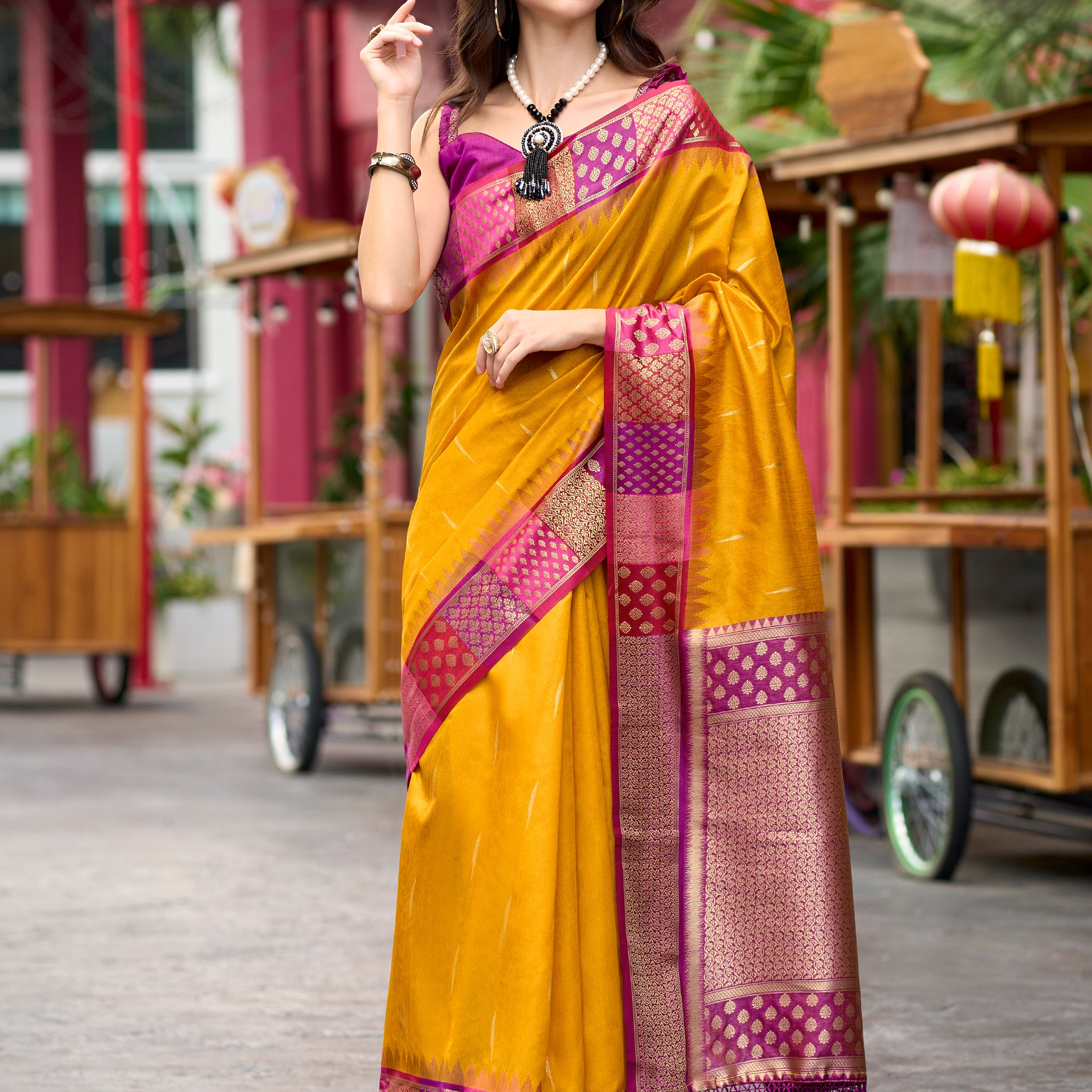 Awesome Yellow Zari Weaving Banarasi Silk Haldi Wear Saree With Blouse