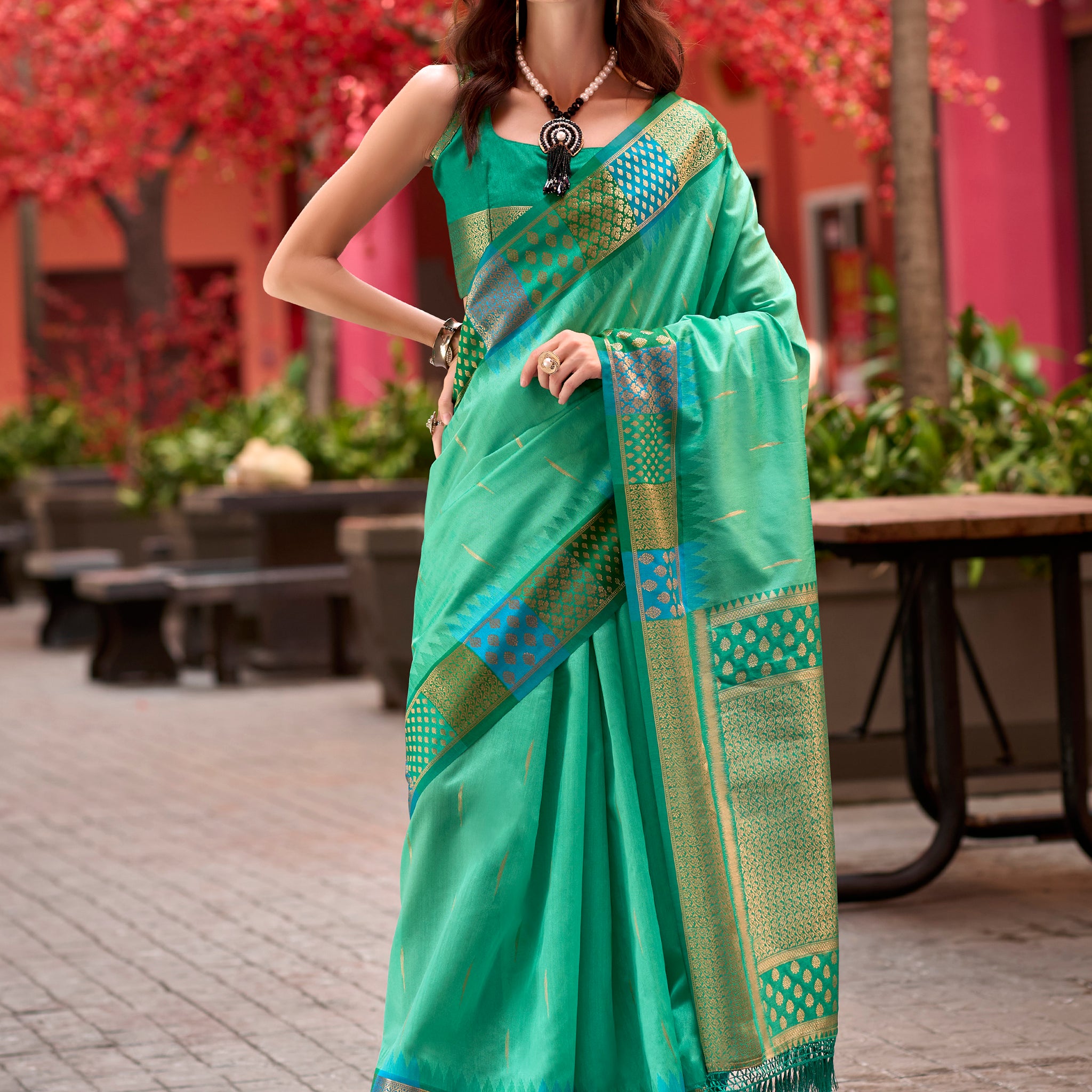 Amazing Sea Green Zari Weaving Banarasi Silk Traditional Saree