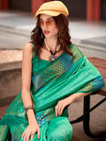 Amazing Sea Green Zari Weaving Banarasi Silk Traditional Saree