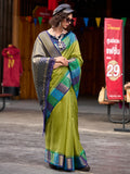 Excellent Olive Green Zari Weaving Banarasi Silk Saree With Blouse