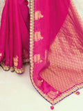 Magnificent Rani Pink Embroidered Satin Festival Wear Saree With Blouse