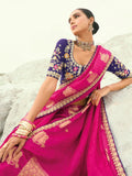 Magnificent Rani Pink Embroidered Satin Festival Wear Saree With Blouse