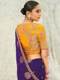 Dazzling Purple Embroidered Satin Reception Wear Saree With Blouse