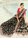 Wonderful Black Zari Work Satin Function Wear Saree With Blouse