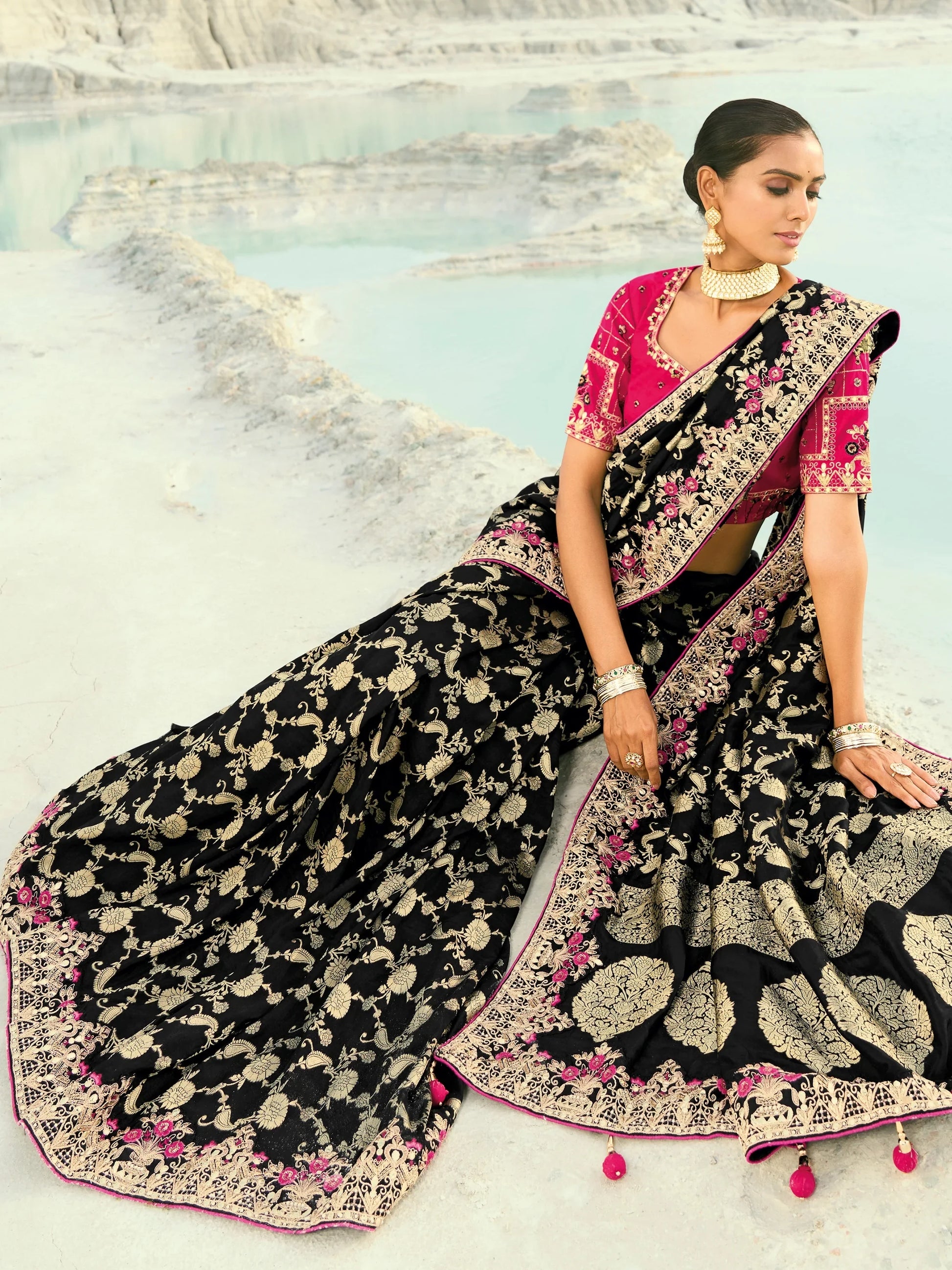 Wonderful Black Zari Work Satin Function Wear Saree With Blouse