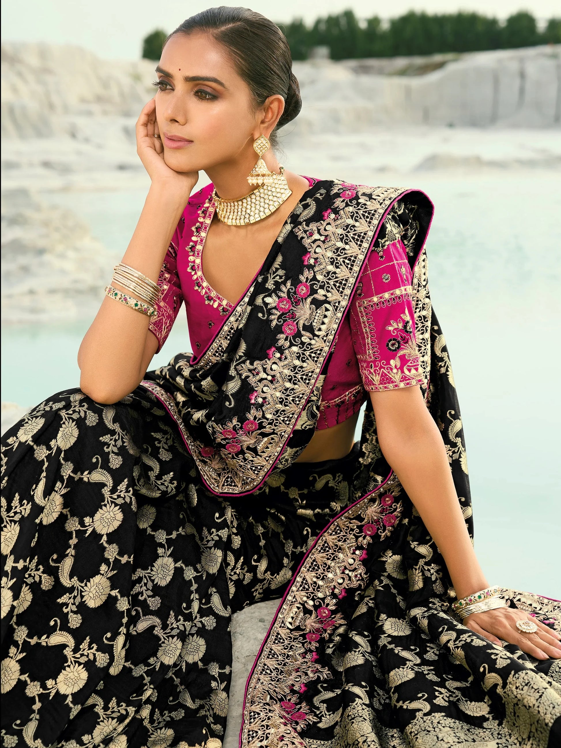Wonderful Black Zari Work Satin Function Wear Saree With Blouse