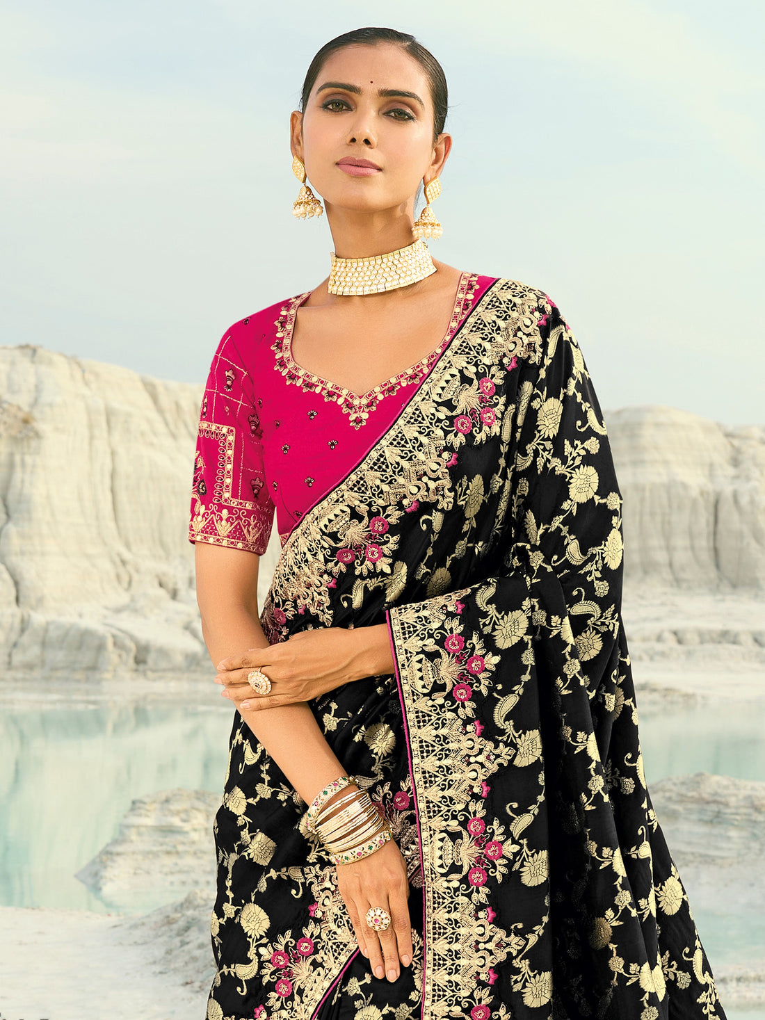Wonderful Black Zari Work Satin Function Wear Saree With Blouse
