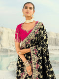 Wonderful Black Zari Work Satin Function Wear Saree With Blouse