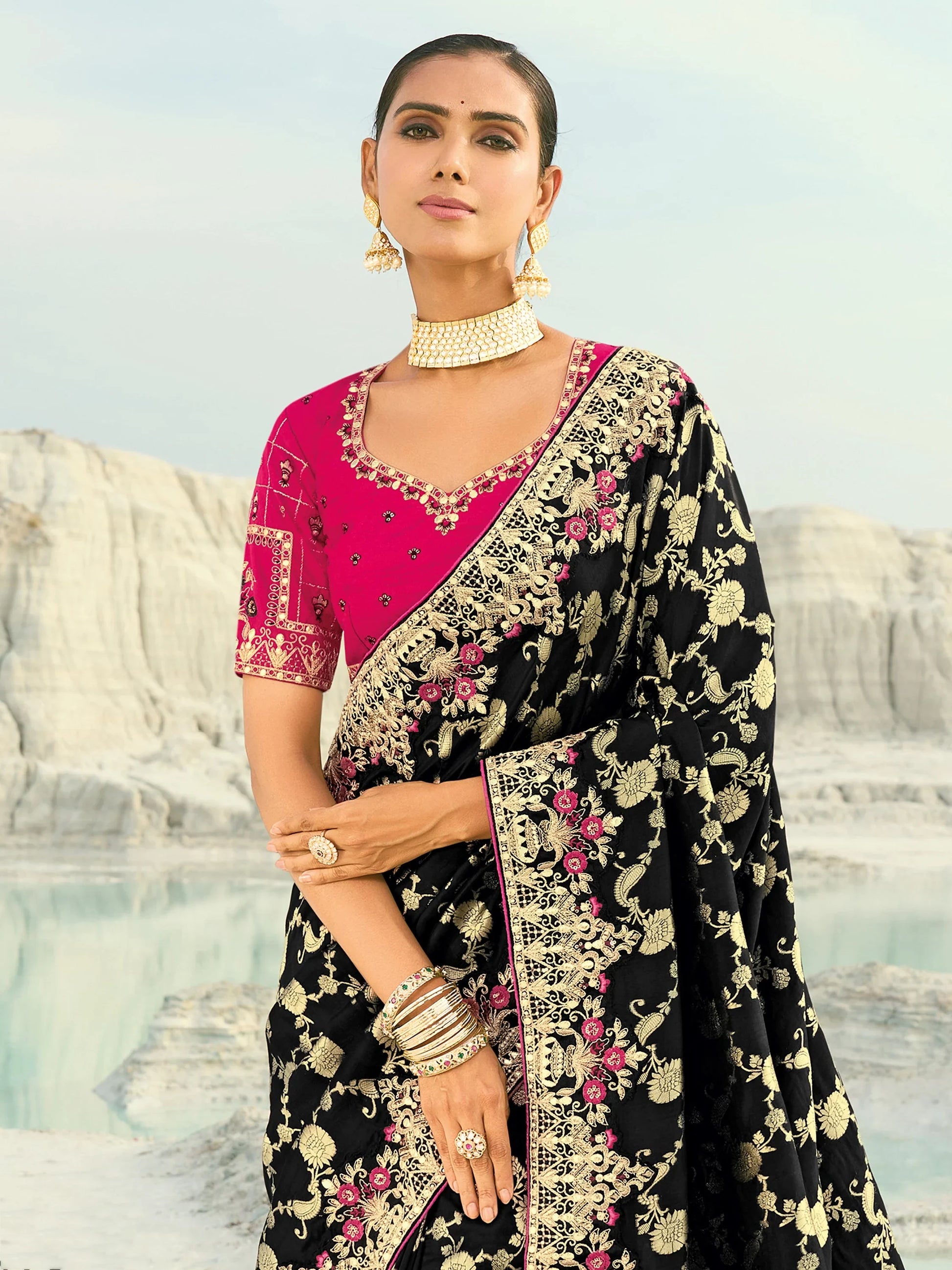 Wonderful Black Zari Work Satin Function Wear Saree With Blouse