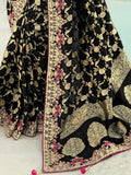 Wonderful Black Zari Work Satin Function Wear Saree With Blouse