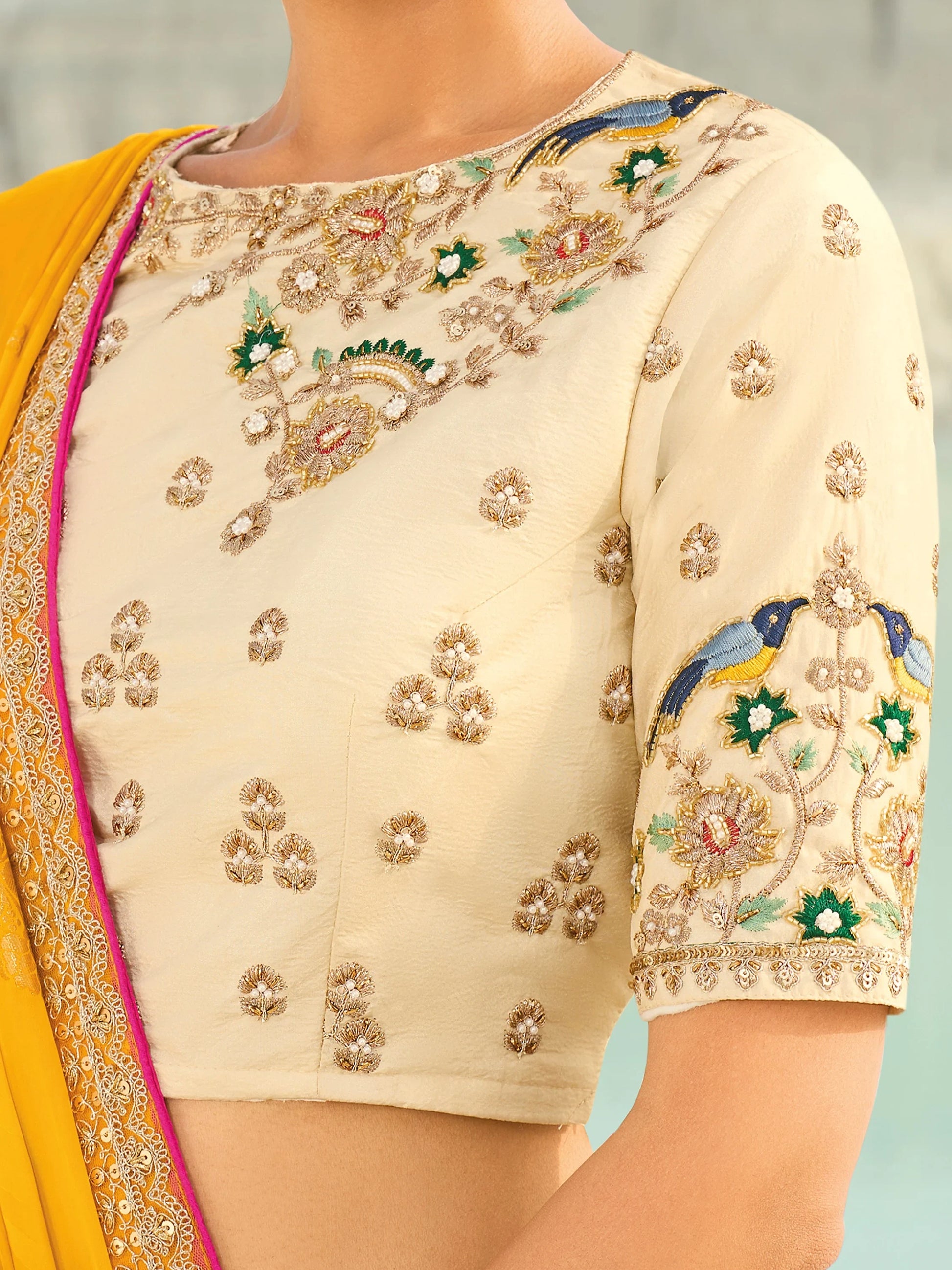 Sparkling Yellow Embroidered Satin Festival Wear Saree With Blouse