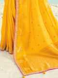Sparkling Yellow Embroidered Satin Festival Wear Saree With Blouse