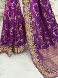 Alluring Purple Sequins Work Satin Wedding Wear Saree With Blouse