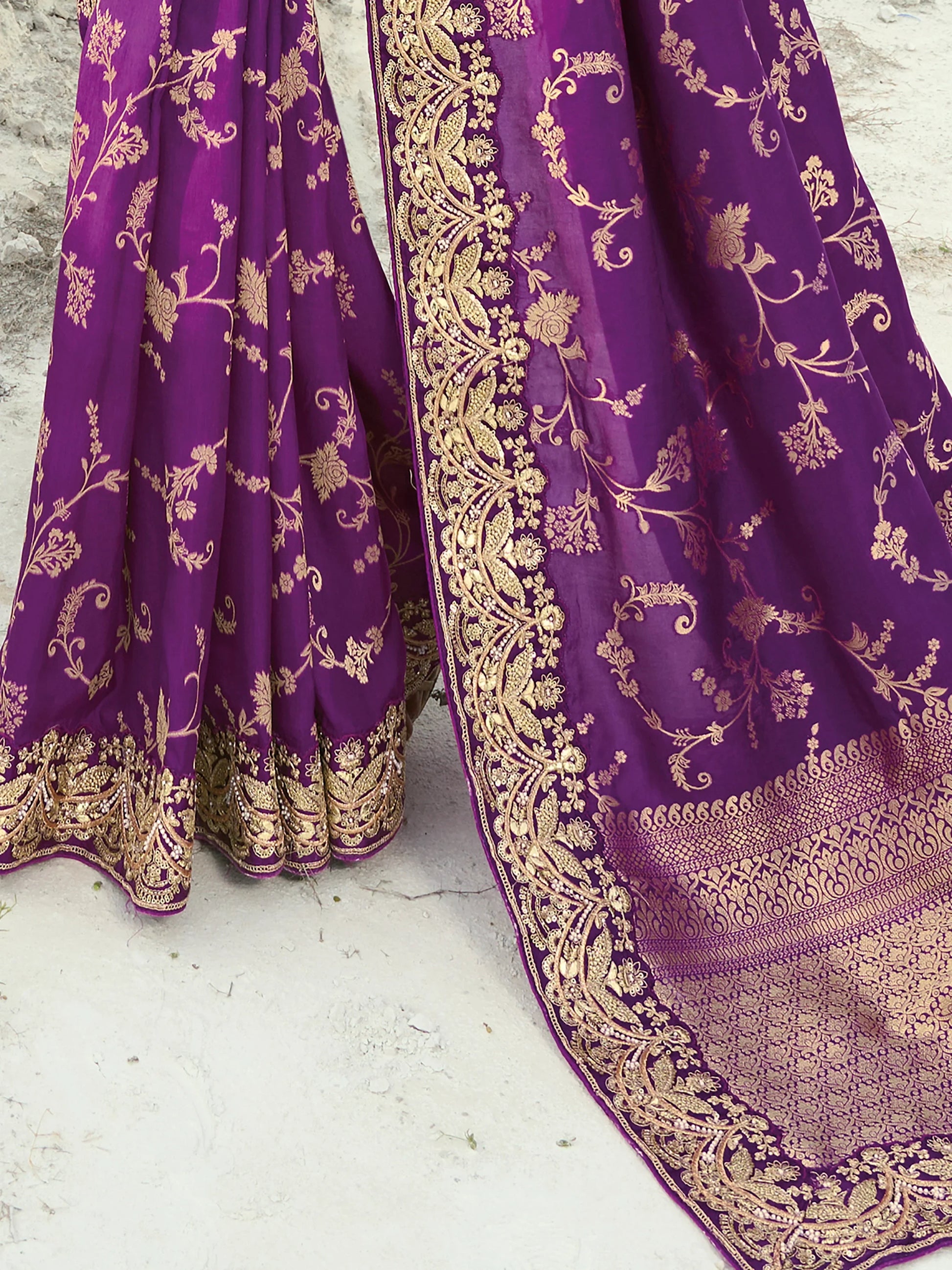 Alluring Purple Sequins Work Satin Wedding Wear Saree With Blouse