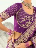 Alluring Purple Sequins Work Satin Wedding Wear Saree With Blouse