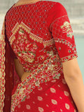 Fantastic Red Zari Work Satin Wedding Wear Saree With Blouse