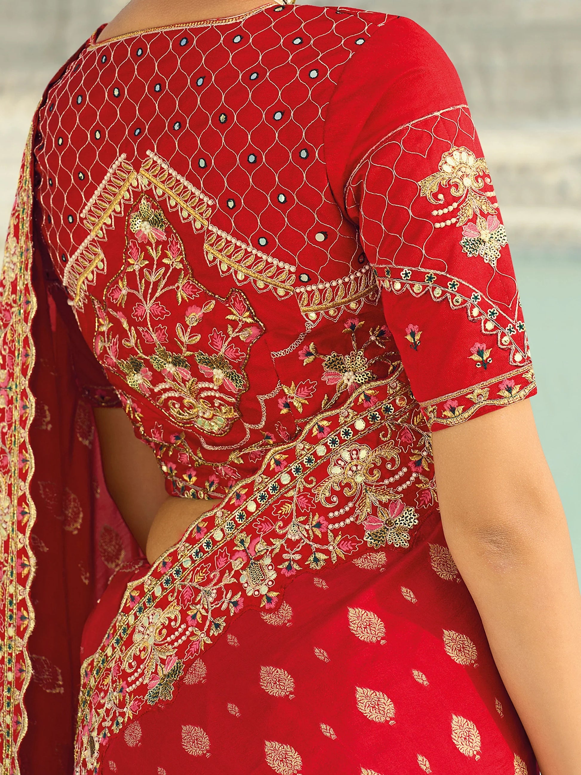 Fantastic Red Zari Work Satin Wedding Wear Saree With Blouse