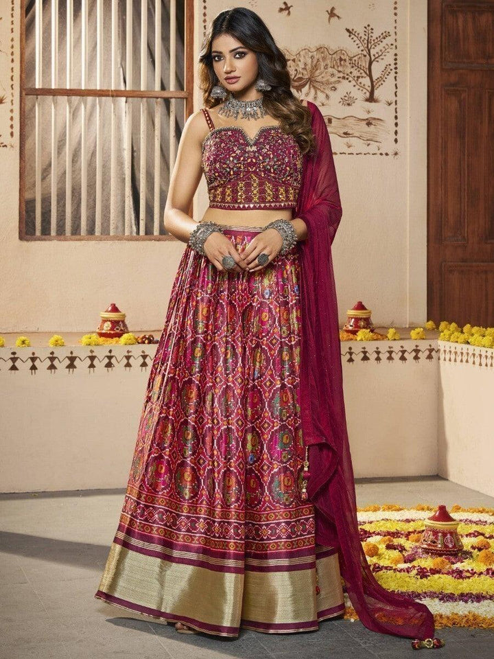Gorgeous Multi-Color Patola Print Silk Lehenga With Embroidered Choli