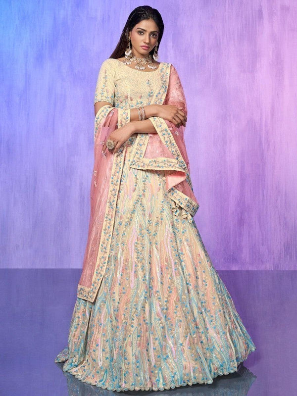 Beautiful Off-White Sequins Organza Lehenga Choli With Dupatta
