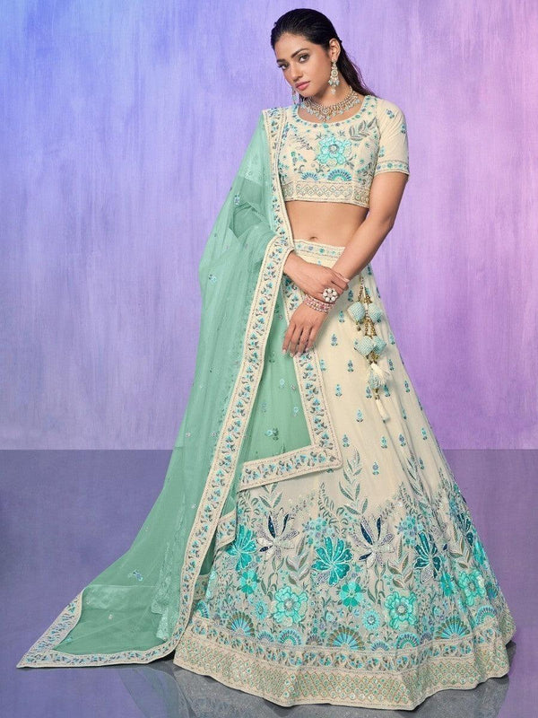 Wonderful White Sequins Georgette Lehenga Choli With Dupatta