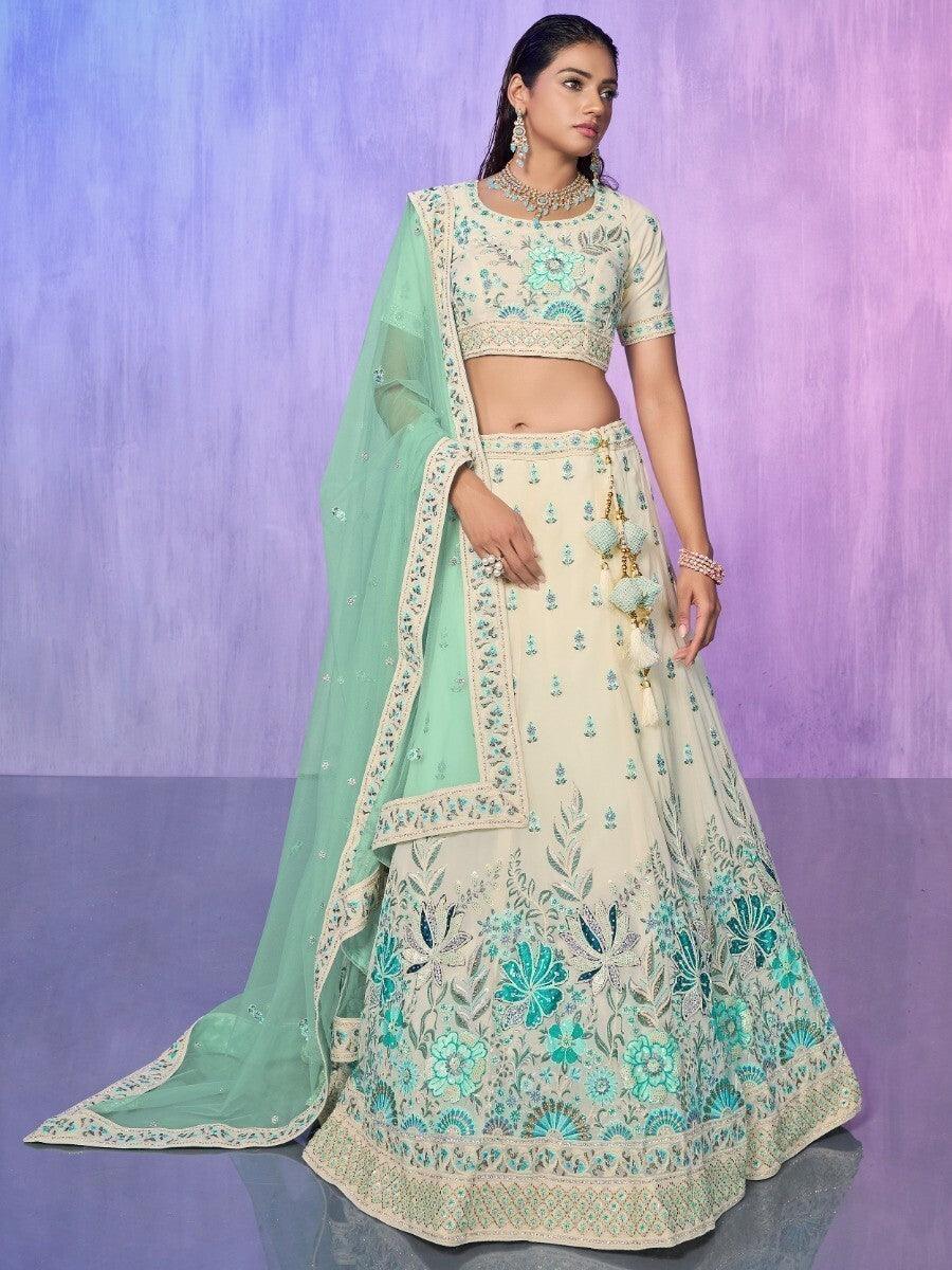 Wonderful White Sequins Georgette Lehenga Choli With Dupatta
