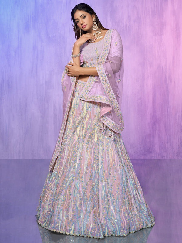 Alluring Lavender Sequins Organza Lehenga Choli With Dupatta