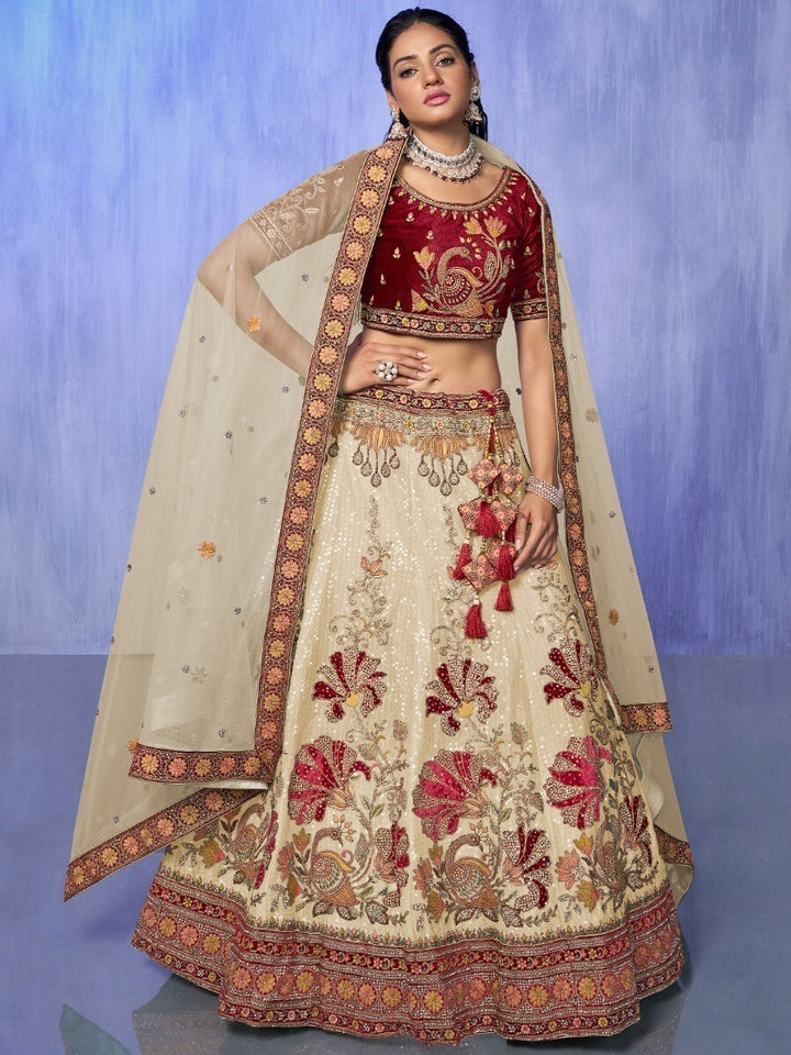 Ravishing White Sequins Velvet Lehenga Choli With Dupatta