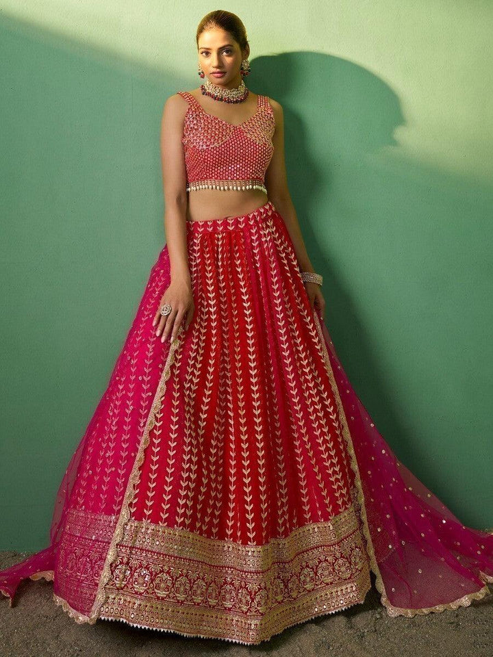 Wonderful Red Sequins Georgette Wedding Wear Lehenga Choli