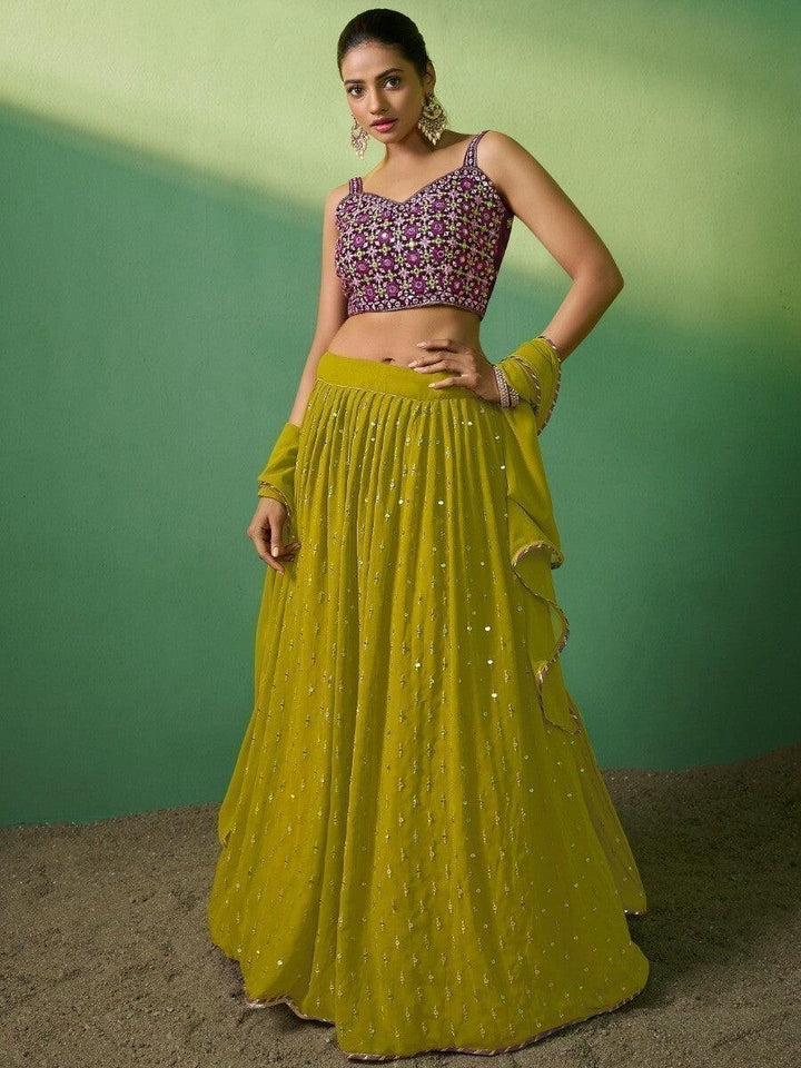 Radiant Green Embroidered Georgette Sangeet Wear Lehenga Choli