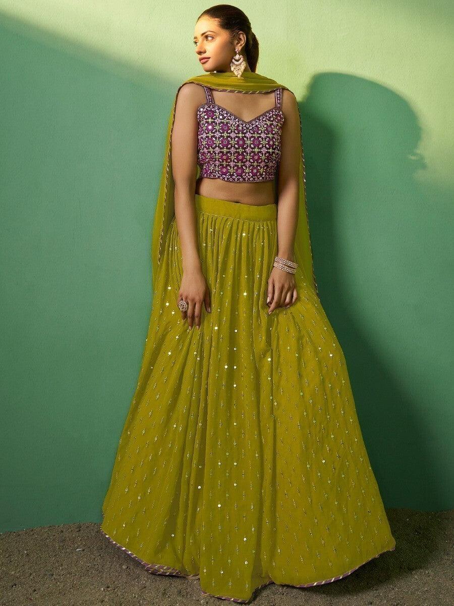 Radiant Green Embroidered Georgette Sangeet Wear Lehenga Choli