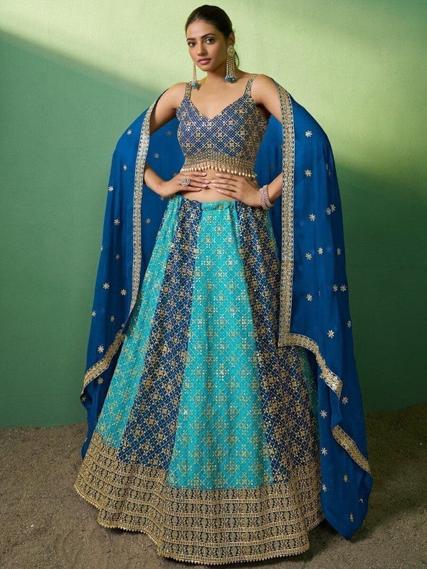 Enticing Blue Sequins Embroidered Engagement Wear Lehenga Choli