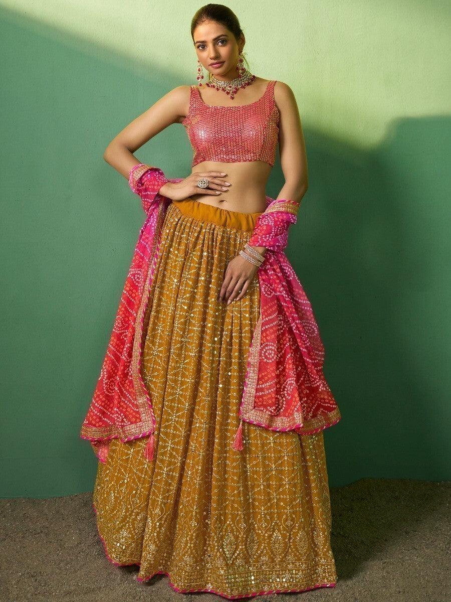Ravishing Mustard Yellow Sequins Georgette Lehenga Choli With Dupatta